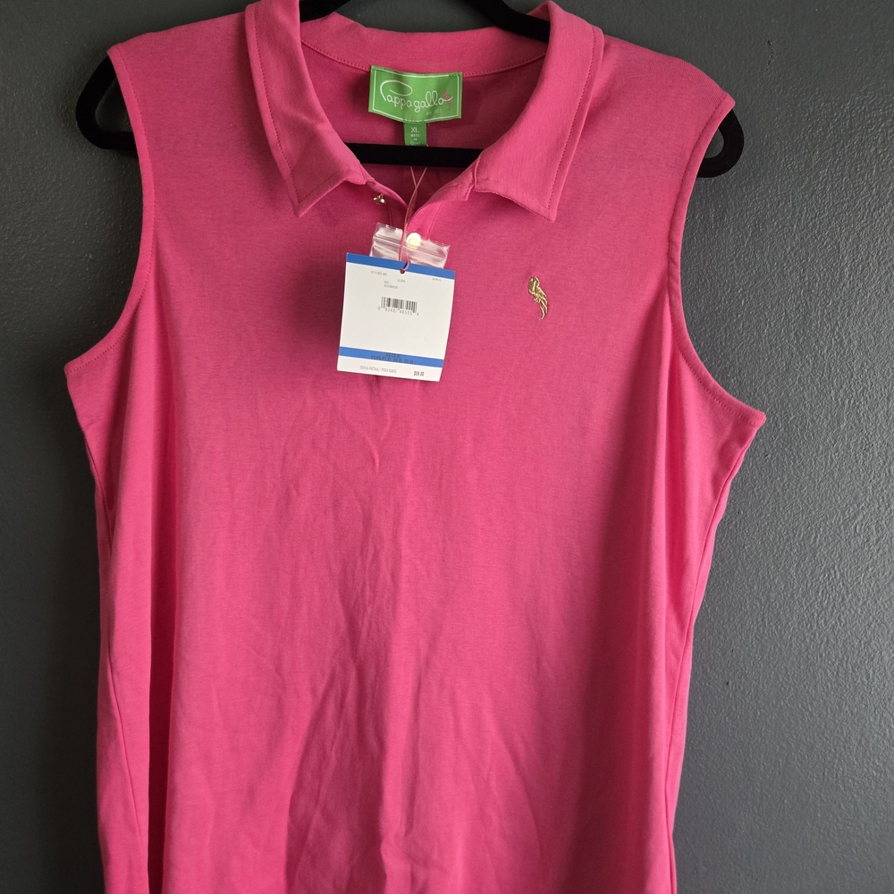 Pappagallo Aloha Bright Pink Sleeveless Polo Preppy Tank XL - Picture 5 of 9